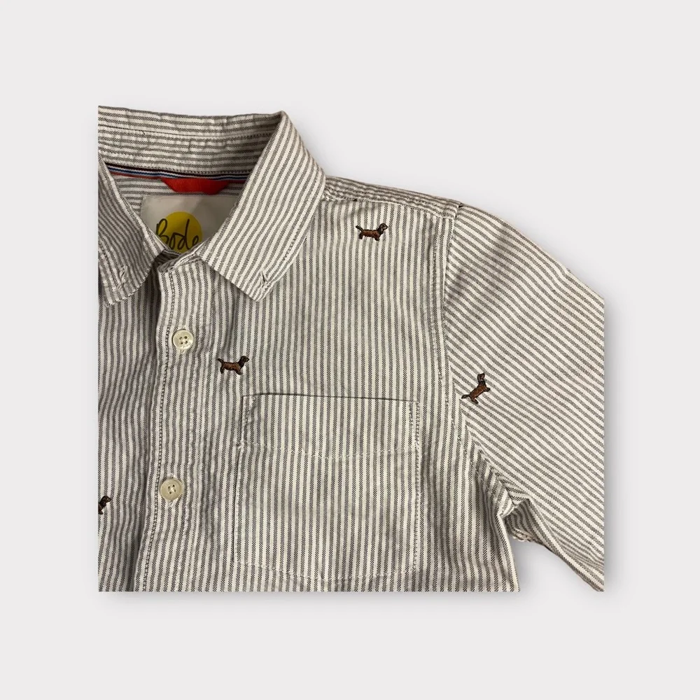 Mini Boden Pinstripe Dachshund Dog Applique Button Down Top
